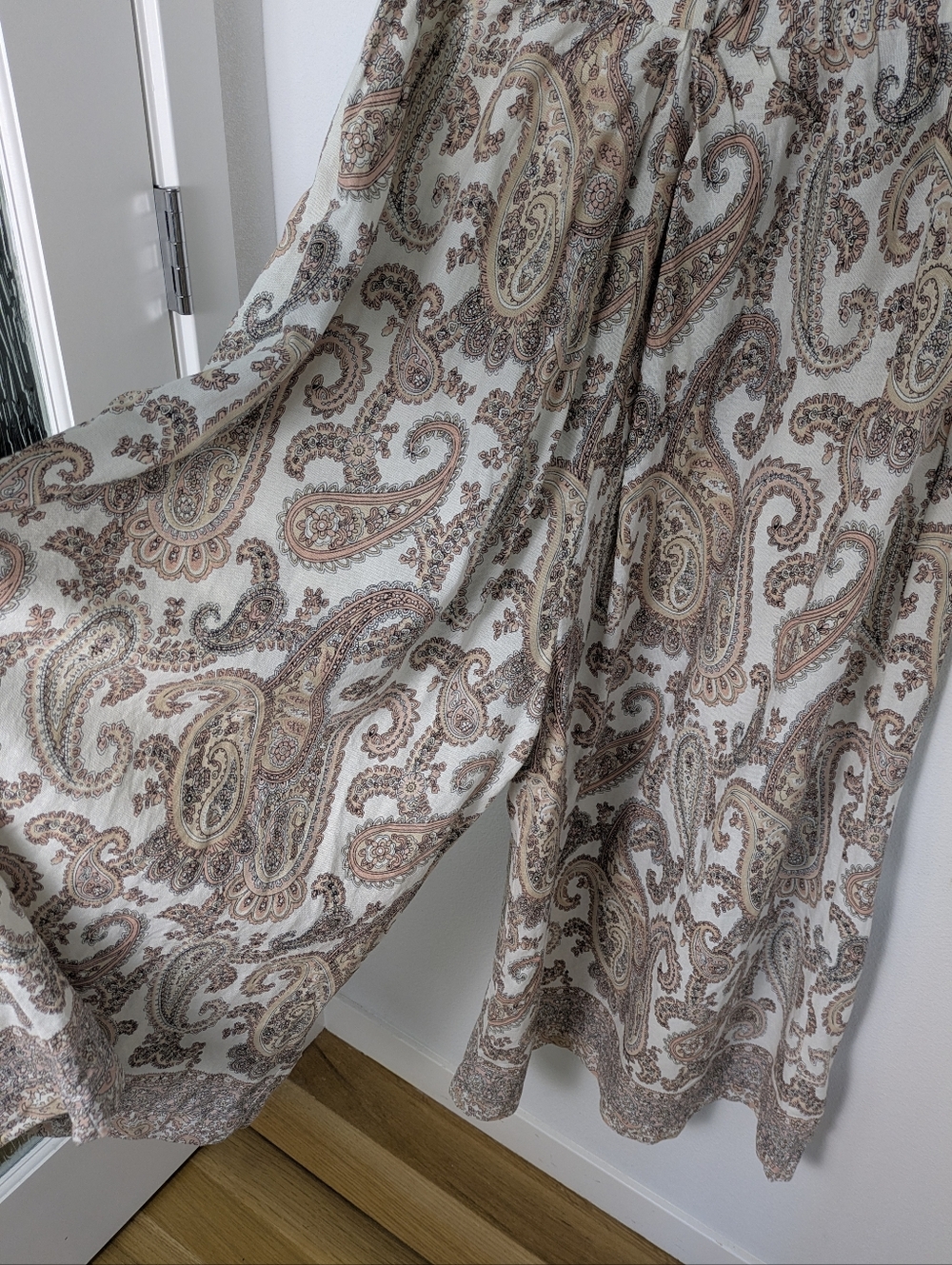 Bardot Paisley Sleeveless Extra Wide Leg Linen Dress Jumpsuit Tan White Sz S EUC - Picture 6 of 16